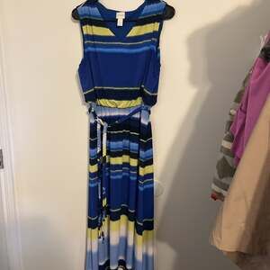 Chico's Blue Striped Knit Sleeveless Maxi Dress Size 1